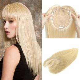 Toppers 12x13 cm Topper à cheveux humains droits avec une frange pour les femmes Européen Invisible Toupe de cheveux 3D Clips dans les extensions de cheveux Positre à cheveux