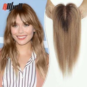 Toppers 14 pouces Toppers à cheveux pour femmes Brown ombre ombre blonde réelle Human Hair Silk Base trois clips dans l'extension des cheveux de topper pour la perte de cheveux