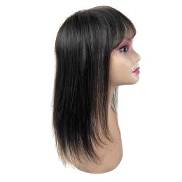 Toppers 14x14cm Natuurlijk menselijk haar Toppers voor vrouwen Clip-in haarstuk met pony Fringe Hair Extensions Cover Grijs haar Remy 618inch