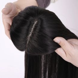 Toppers 15x16cm Topper de cheveux humains vierges brésiliens droits pour femmes avec cheveux clairsemés toupet à base de soie avec 5 clips en stock