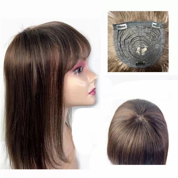 Toppers 4095g vrais cheveux humains Toppers pour les femmes postiche naturelle épaisse avec frange soignée frange pince à cheveux dans les Extensions de perruques Remy