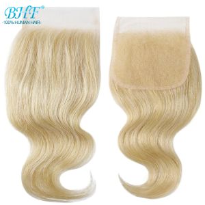 Toppers #613 Blonde menselijke haarafsluiting 4*4 gratis deel Braziliaanse lichaamsgolf kanten sluiting Remy Hair Extension