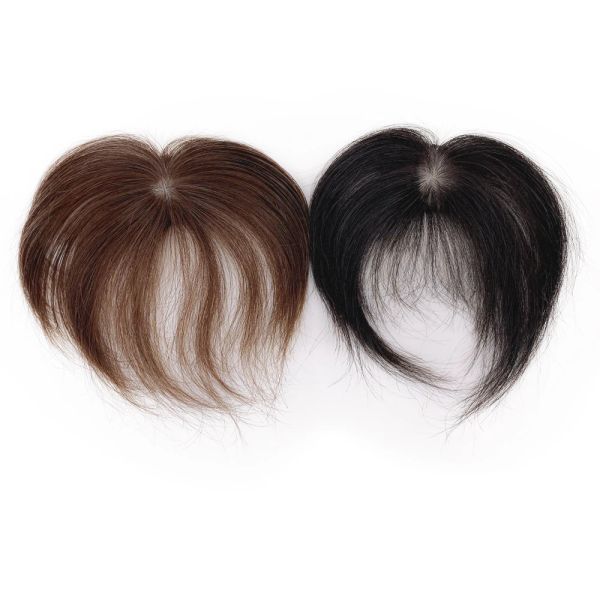 Toppers 6 pouces brun mini coiffure humaine topper 15 cm de cuve de cuir chevelu bangs de cheveux 5x5cm Toupee avec un coup de pointe de la peau de la soie de la soie