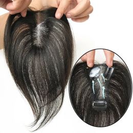 Toppers 7x10cm Toppers de cheveux humains pour femmes Clips fins en dentelle suisse Topper cuir chevelu naturel haut pour cacher les cheveux chauves ou blancs 25cm