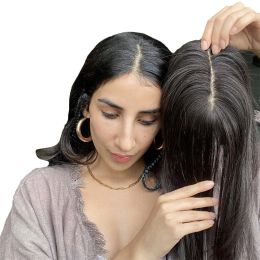 Toppers 7x10cm rechte vrouwen topper clips in natuurlijk haarstuk 100% menselijk haar zijden basisclip in haaruitbreiding
