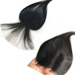 Adornos de 7x10cm con clips de aire en encaje suizo negro, adorno para mujer sin flequillo, parte superior del cuero cabelludo Natural para ocultar el cabello fino blanco