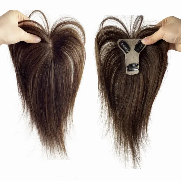 Toppers 7x8cm Toppers de cheveux humains naturels postiche mince Clip en Topper avec frange d'air 3D pour les femmes couvrent les cheveux gris volume de perte de cheveux doux