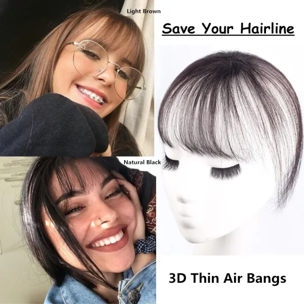 Toppers Flequillo de cabello humano brasileño Clip Gfake Bangs con patillas Thin Air Blunt Light Bangs Diadema Clip hecho a mano en Bangs Postizo