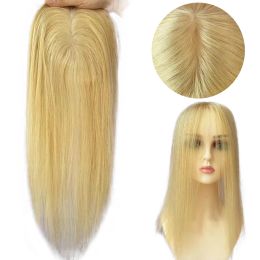 Toppers Clip in Human Hair Topper Fine Beate para mujeres blancas #613 Rubia Seda Top Clsoure Toupee PU invisible alrededor del cuero cabelludo de la piel