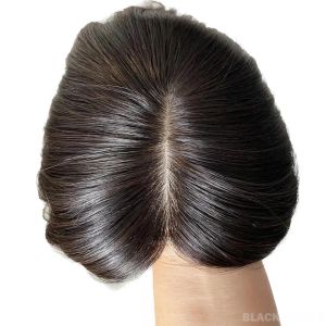 Toppers European Virgin Human Hair Topper Silk Top Skin Base Toupee met 2 cm PU rond haarstukje met clips voor vrouwen 15x16 cm 12x13cm