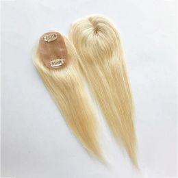 Toppers Volledige handgemaakte 10 12inch Silk Base Women Topper 6x9cm Blonde kleur #613 Virgin Hair Pieces Natural hoofdhuid Top 2 Clips