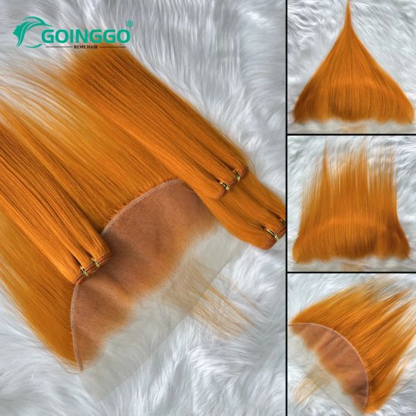 Toppers Ginger Color 350 Recto Transparente 13X4 Cierre frontal de encaje Oreja a oreja Cierre frontal de encaje Cabello humano Cobre Naranja 8/10 pulgadas