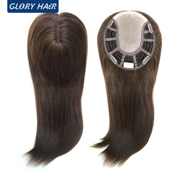 Toppers GLORYHAIR TP18 Topper de cabello humano Remy chino para mujeres 14 pulgadas peluquín liso Natural mujeres 3 pinzas para el cabello en piezas de cabello
