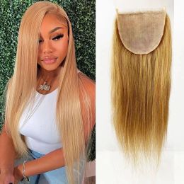 Toppers Golden Blonde Silk Top Closure Rectivo 5 "x5" Virgin Human Human Hair Silk Base Base con clips para mujeres #27