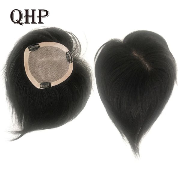 Toppers, piezas de cabello, encaje + Base de PU, peluquín para mujeres, cabello humano 100% Natural, peluca Remy hecha a máquina