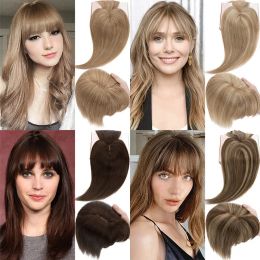 Toppers Hair Toppers pour femmes Clip en vrais cheveux humains perruques femmes toupet base en soie postiche avec frange blonde clips dans les extensions de cheveux