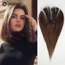 Toppers Coupe de cheveux 100% Remy Human Human Toppers Milieuse Brown Human Human Hair Pieces pour femmes avec une pince à cheveux amincis