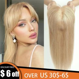Toppers Honey Blonde 100% Remy Humber Hair Toppers with Bangs Hair Pieds Clip de base Silk dans Topper Top Hair pour les femmes avec des cheveux éclaircissants