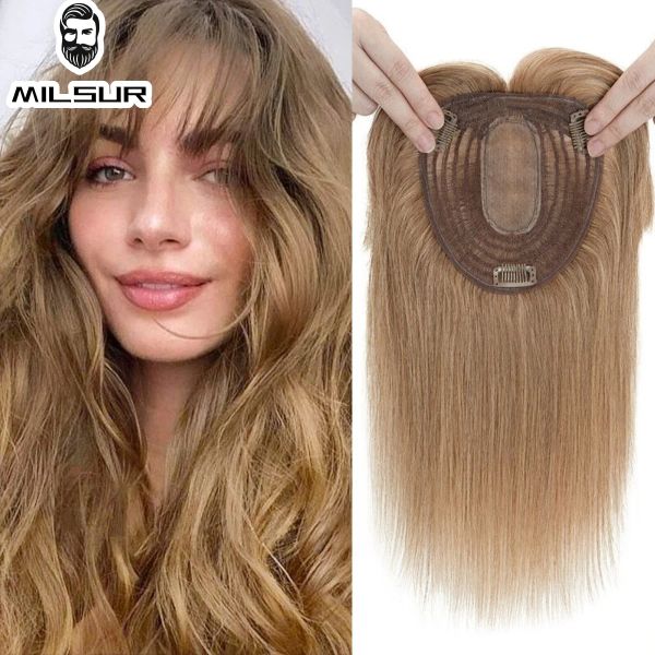 Toppers Human Heuving Topper Femmes Accessoires Hairrie 12x13cm Clips dans Topper Blonde Hair Hair Toppers Breasping Silk Base Hairpieces