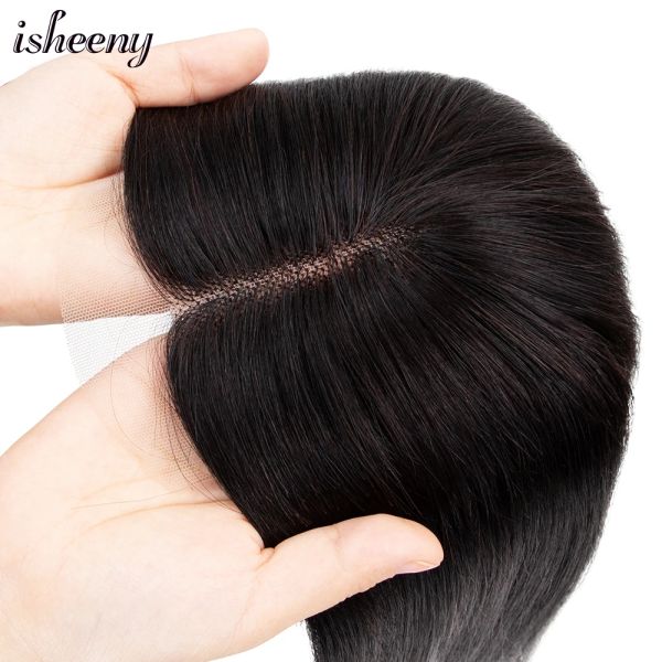 Toppers Isheeny Extension de cheveux pour femme - Vrais cheveux humains - 25,4 cm, 35,6 cm, 45,7 cm - Partie centrale à clipser - Partie centrale marron