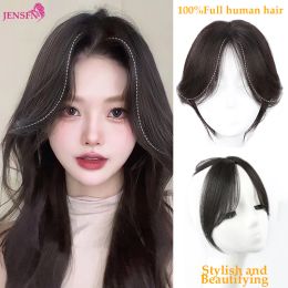 Toppers Jensfn Topper Hair Piece avec frange 100% réel réel Remy Human Hair Topper pour les femmes aux cheveux minces Natural Brown Topper Clip