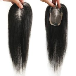 Toppers Mono Base Natural hoofdhuid Top 8x12cm Rechte maagdelijk Human Hair Toppers 3 Clips Natural Black Color European Human Hair
