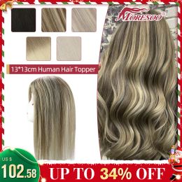 Toppers Moresoo Hair Topper 100% vrais cheveux humains pince dans les extensions cheveux brésiliens Machine Remy cheveux 13*13 cm Mono et PU haut Invisible
