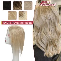 Toppers Moresoo Hair Toppers 100% vrais cheveux humains Machine Remy cheveux brésiliens pince en morceau de cheveux pour femmes Mono et PU haut droit