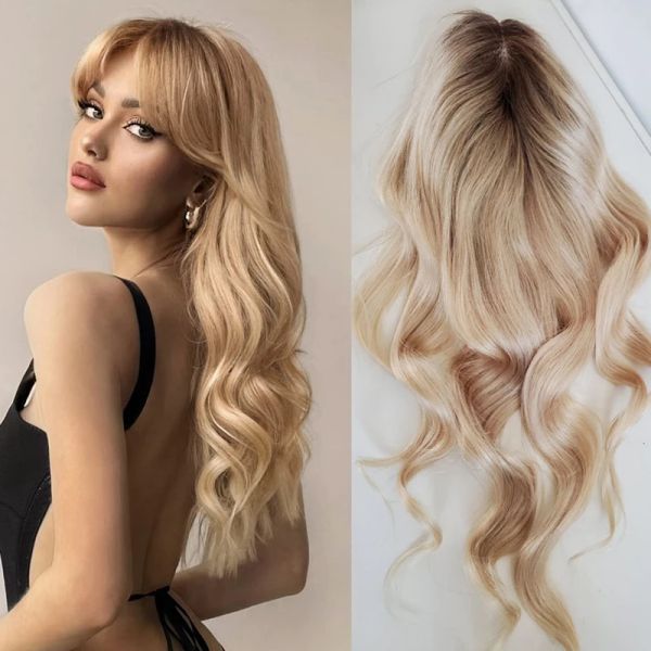 Toppers, peluquín de mujer de pelo grueso Rubio degradado, piezas de cabello humano virgen chino Natural, Mono Base para salón