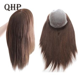 Toppers QHP Peau Droite PU Base Cheveux Topper Cheveux Humains Toupet pour Femmes VirginRemy WomenToupee Double Noeuds Postiches 1416 Pouces