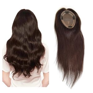 Toppers prêt Stock 100% cheveux doubles tirés Mono Base 4 Clips naturel réel Remy cheveux humains dentelle Topper