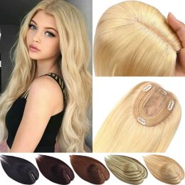 Toppers Real Human Hair Wigs Hair Toppers for Women Clip in Women Toupee Silk Base Poice avec une frange Clips blonds dans les extensions de cheveux