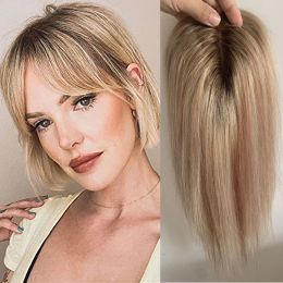 Toppers Remy Hair Topper, postizo Natural de 120 de densidad, extensiones de cabello con Clip, peluquín de cabello humano para mujeres, Rubio degradado, colores mezclados