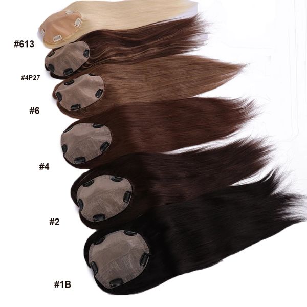 Toppers Russian Human Heuving Toppers Wig Part Middle Part Base de soie 15x16cm Clip droit dans Femmes Topper Pliée à cheveux pour hurning Hair 1220NCH