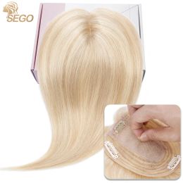 Toppers Sego 10x12cm Toppers à cheveux pour femmes Pas de frange 130% de densité Base de soie réelle pince à cheveux humain dans les pièces de cheveux top wiglet pour femmes