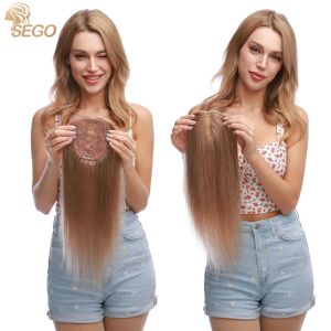 Toppers SEGO 10x12 cm cheveux Toppers soie Base perruques de cheveux humains pour les femmes Machine naturelle morceau de cheveux pince dans les Extensions de cheveux