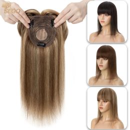 Toppers Sego 10x12cm Heuvrages Heuvrages Toppers Straitement Femmes Topper Wig Coiffures Natural avec une frange 3 clips dans les extensions de cheveux