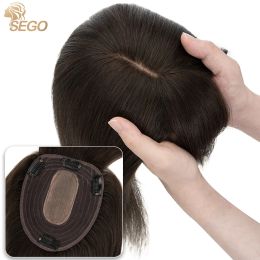 Toppers SEGO 13x15cm Menselijk Haar Toppers Voor Vrouwen Steil Haar Pruik Natuurlijke Haarstukken Met Pony 4 clips In Hair Extensions