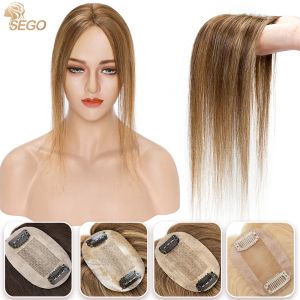 Toppers SEGO 6x9 cm vrais cheveux humains Base en soie femmes cheveux Toppers naturel délié pince dans les Extensions de cheveux haut postiche droite