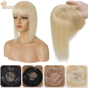 Toppers SEGO 8.5x8.5 cm postiche de cheveux humains postiches naturelles avec frange pour femmes perte de cheveux pince en frange Mono Base petit morceau de cheveux