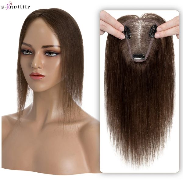 Toppers Snoilite 8x10cm Toppers de cheveux humains fabriqués à la main partie centrale Mono femmes Topper perruques de cheveux naturels Extensions de pince à cheveux à nœud unique