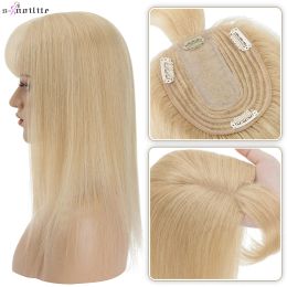 Toppers Snoilite Hair Toppers 10x12cm Femmes Topper 3,5x9cm Base de soie Perruque à cheveux naturels 100% Human Hup For Women Pliée avec une frange