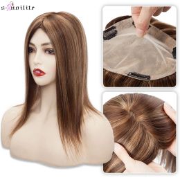 Toppers Snoilite Hair Toppers Cabello humano 15x16cm PU + Red transpirable Base de seda Cilp Peluca de cabello natural 100% cabello humano 57g Postizo
