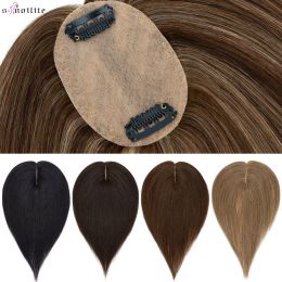 Toppers Snoilte Hair Toppers 6x9cm Silk Base Femmes Topper Clipt In Hair Extensions Clips Hair Wig Natural Hair 100% Human Hair for Women