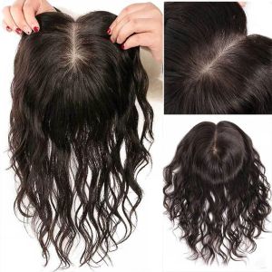 Toppers doux longs crépus bouclés cheveux humains Topper avec clips In10x12 soie haut vierge européenne cheveux toupet pour les femmes noires postiche fine