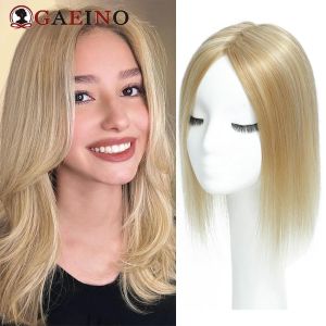 Toppers cheveux raides Topper pour les femmes vrais cheveux humains postiches blondes faites à la Machine Toppers de cheveux avec 3 Clips toupet de cheveux humains