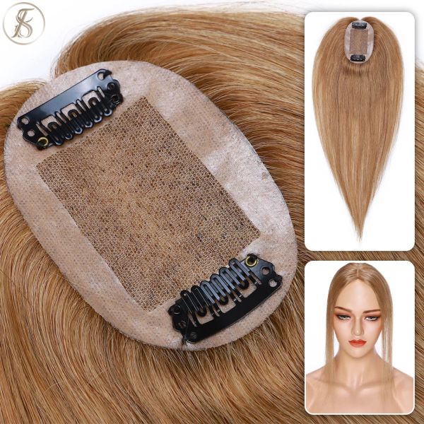 Toppers TESS Hair Topper 6x9cm Base de seda mujeres Topper postizo Natural recto Clip en extensiones de cabello Peluca de cabello humano resolver la pérdida de cabello