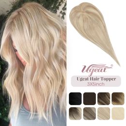 Ugeat Hair Topper pour femmes Extensions de cheveux blonds humains naturels Mono Base 3x5 pouces femmes toupet Invisible partie libre Toppers de cheveux