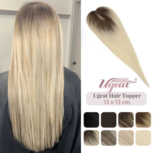 Toppers Ugeat cheveux Topper cheveux humains Mono Base 13*13 cm cheveux Toppers pour les femmes avec des cheveux clairsemés fait à la main Topper pièce pince dans les cheveux