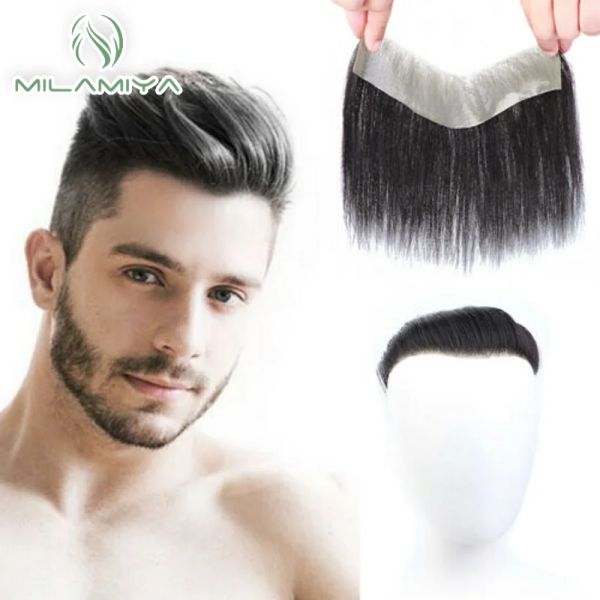 Toppers V Style délié avant toupet hommes toupet morceau de cheveux pour hommes 100% perruque de cheveux humains Remy cheveux avec base de peau mince ligne de cheveux naturelle